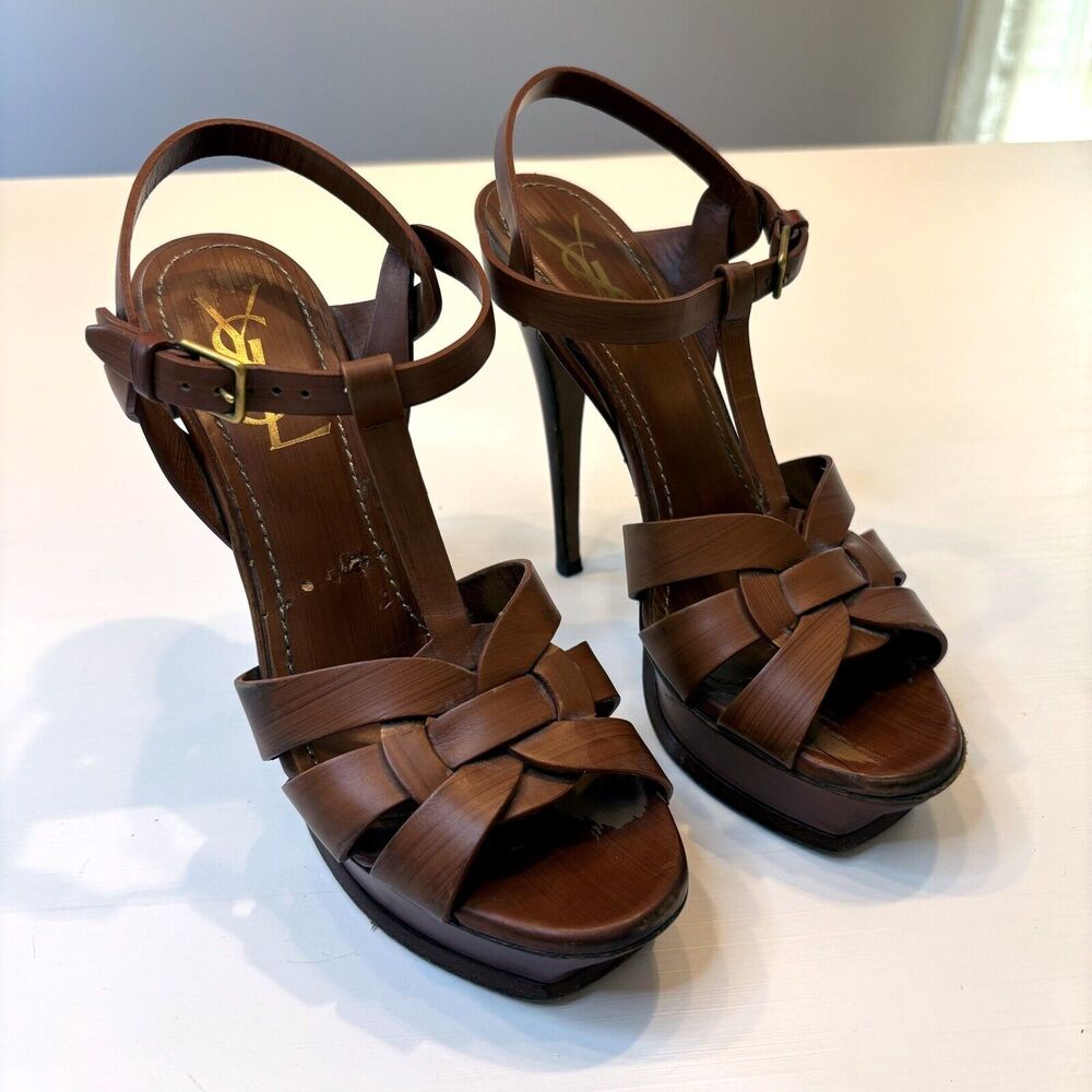 Yves Saint Laurent Classic Women's Tribute Brown Leather Pump Heels US Size 6.5